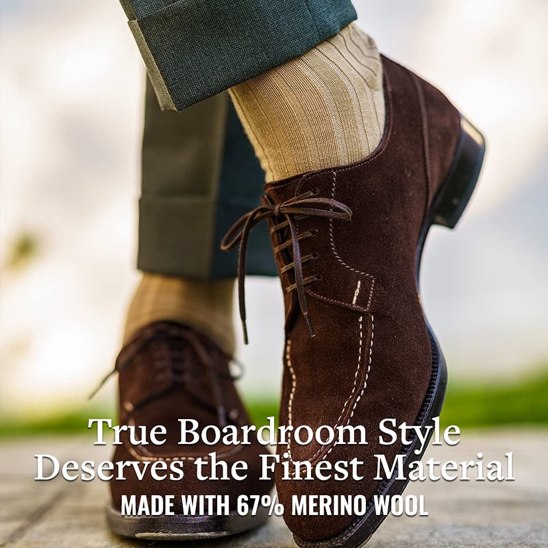 BoardroomSocks Merino Wool Dress Socks for Men â€“ Over-the-Calf, Ribbed Wool Dress Socks for Menâ€™s Size 8-12 â€“ Comfortable and Breathable Socks with Reinforced Heel and Toe by Boardroom Socks, Khaki - Image 2